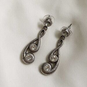 VTG Silver Diamond Swirl Dangle Earrings